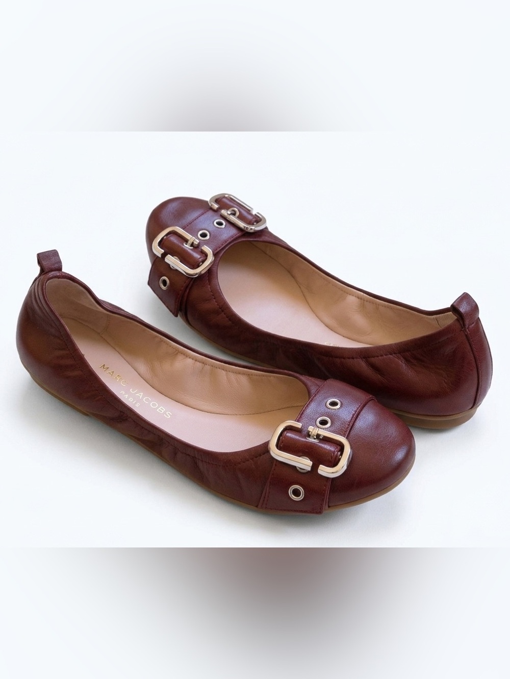 Marc Jacobs Dolly Leather Buckle Ballerina Flat Burgundy Women’s Size 8.5 New